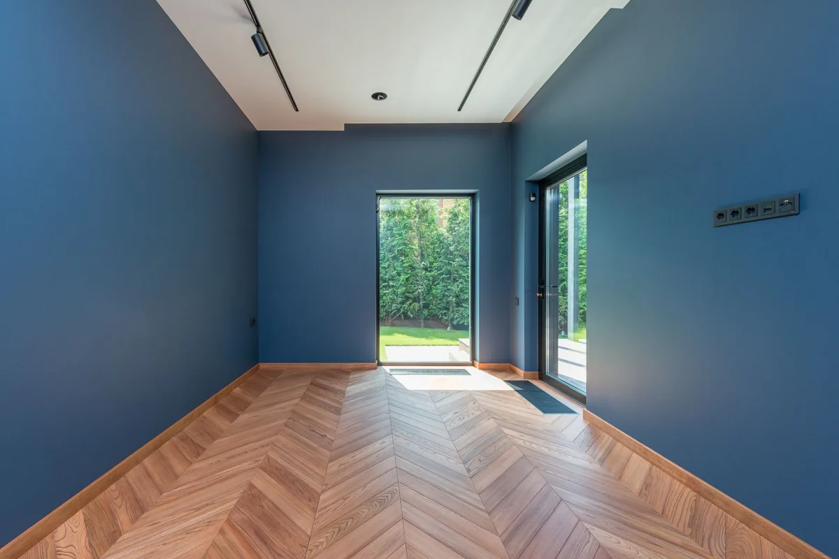 Herringbone floor laid in a freshly decorated room