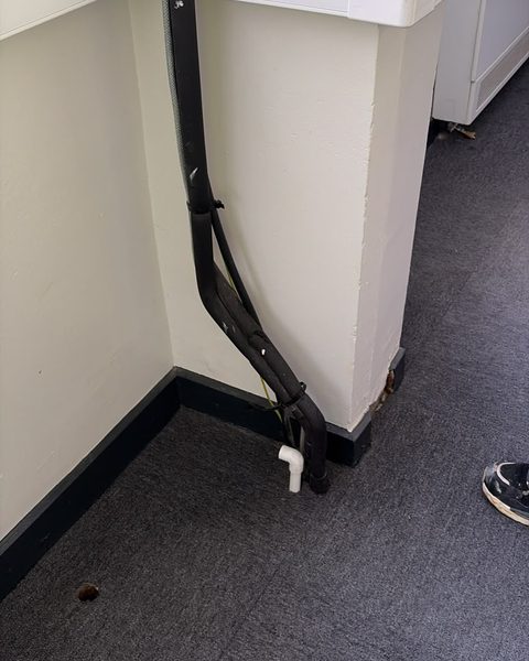 A column and its pipework before being boxed in
